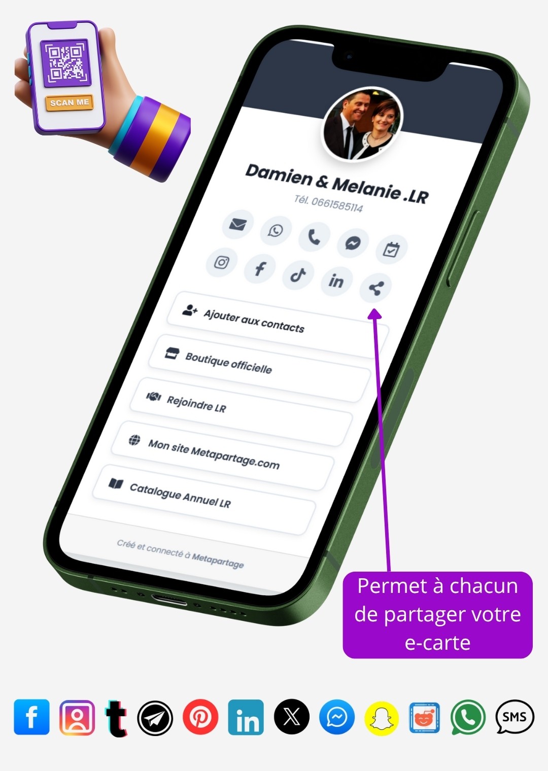 Schéma de partage de la carte de visite digitale sur les réseaux sociaux