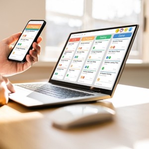 Vue du Kanban sur ordinateur et smartphone