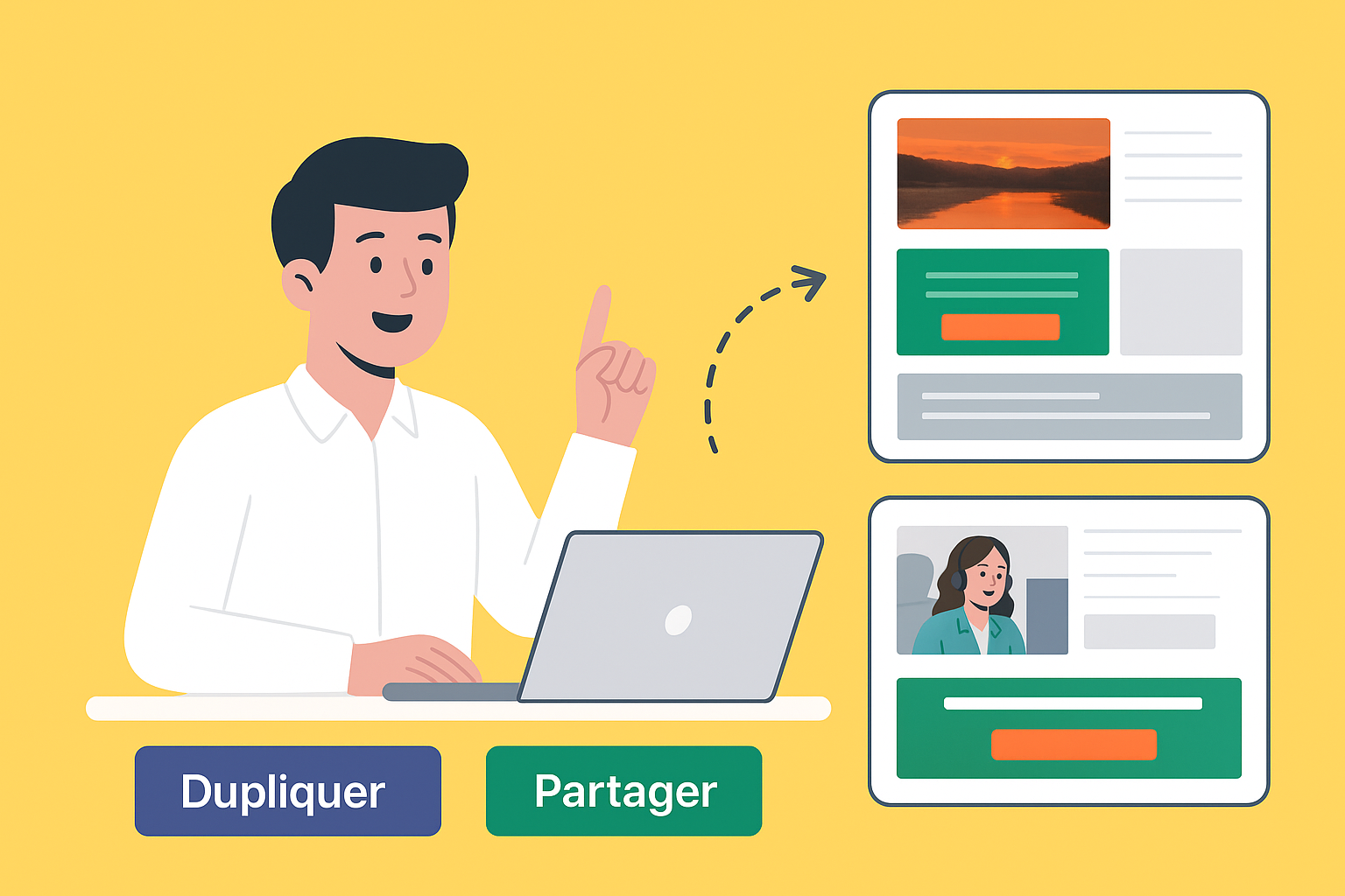 Schéma de la duplication de modèles de page pour une équipe de marketing de réseau