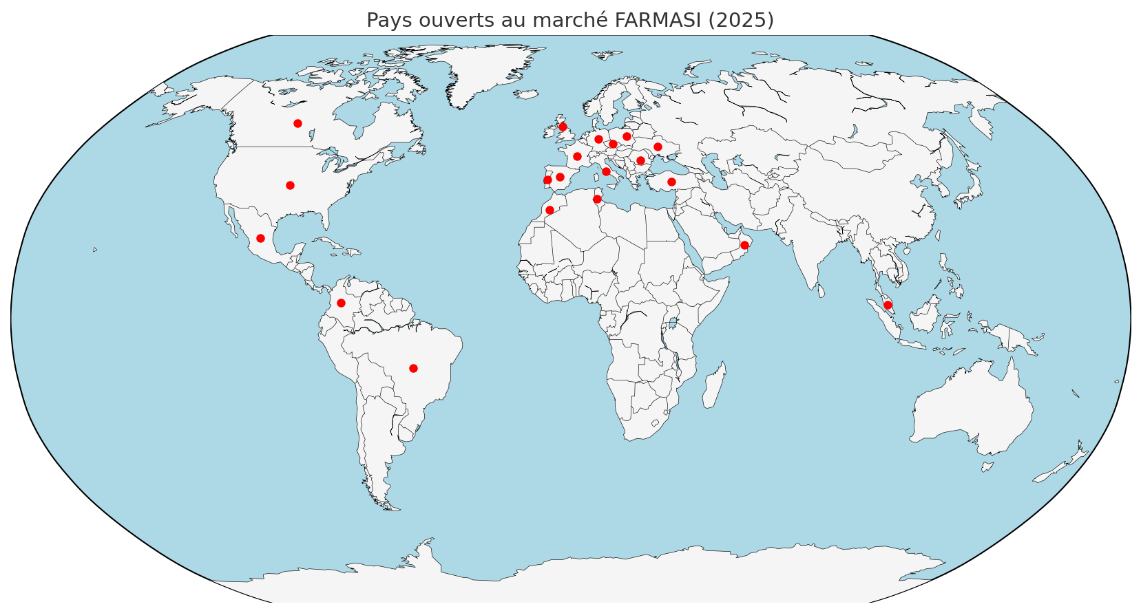 Carte des pays ouverts au marché Farmasi